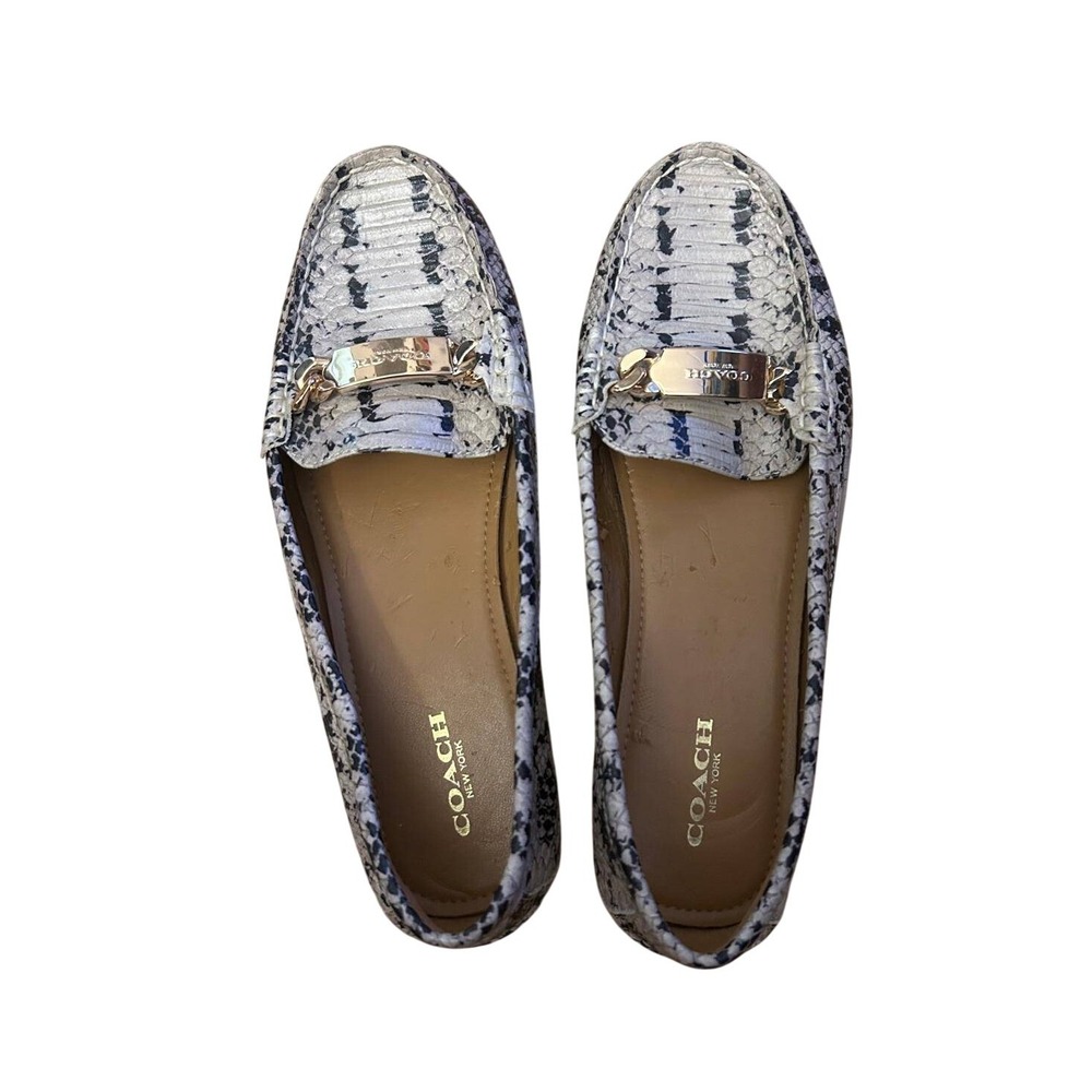 Coach Womens Snakeskin Embossed Leather Loafers Grey Black Gold Hardware 8.5